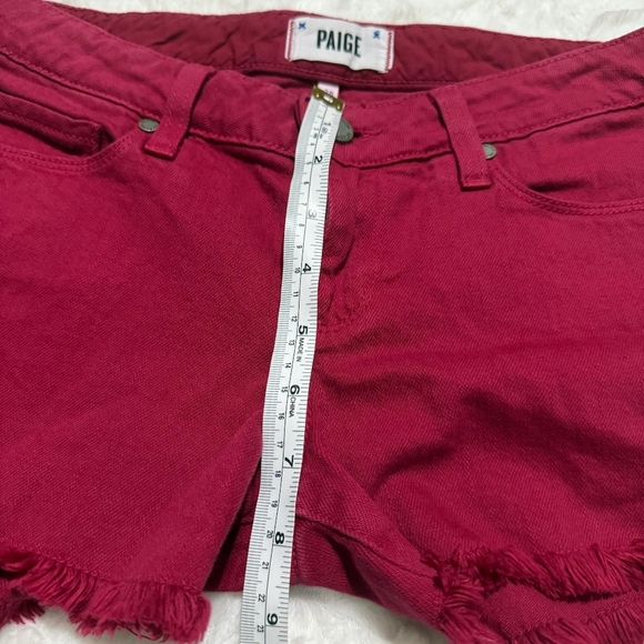 PAIGE Women's Vibrant Red Jean Shorts - Picture 6 of 9